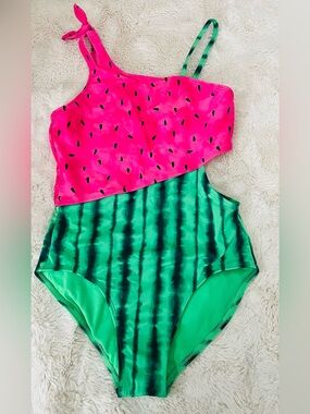 Kids Watermelon One-Piece Swimsuit - Pink & Green